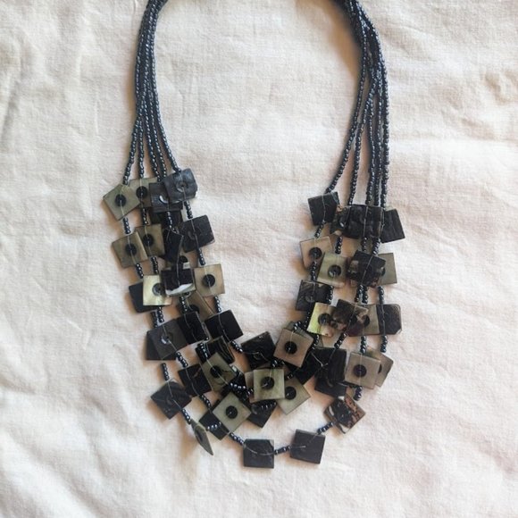 Multi Strand Necklace with Grey and Shell Beads - Picture 1 of 4